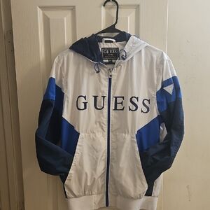 Guess Blue and White Color-Block Windbreaker